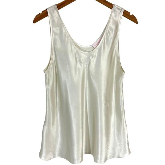 Oscar de la Renta Vintage Pink Label Ivory Satin Logo Sleep Tank Top - Picture 3 of 13